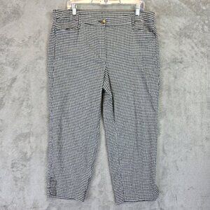 J Jill Pants Womens Large Black White Linen Stretch Check Cropped Straight